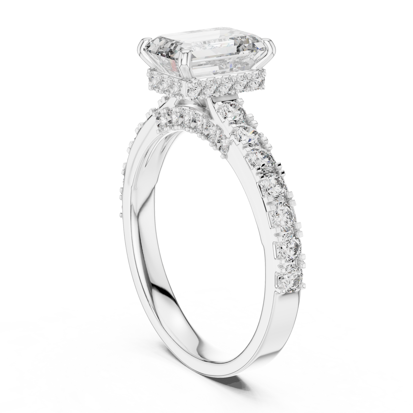 Emerald-Cut Collet-Set Diamond Engagement Ring