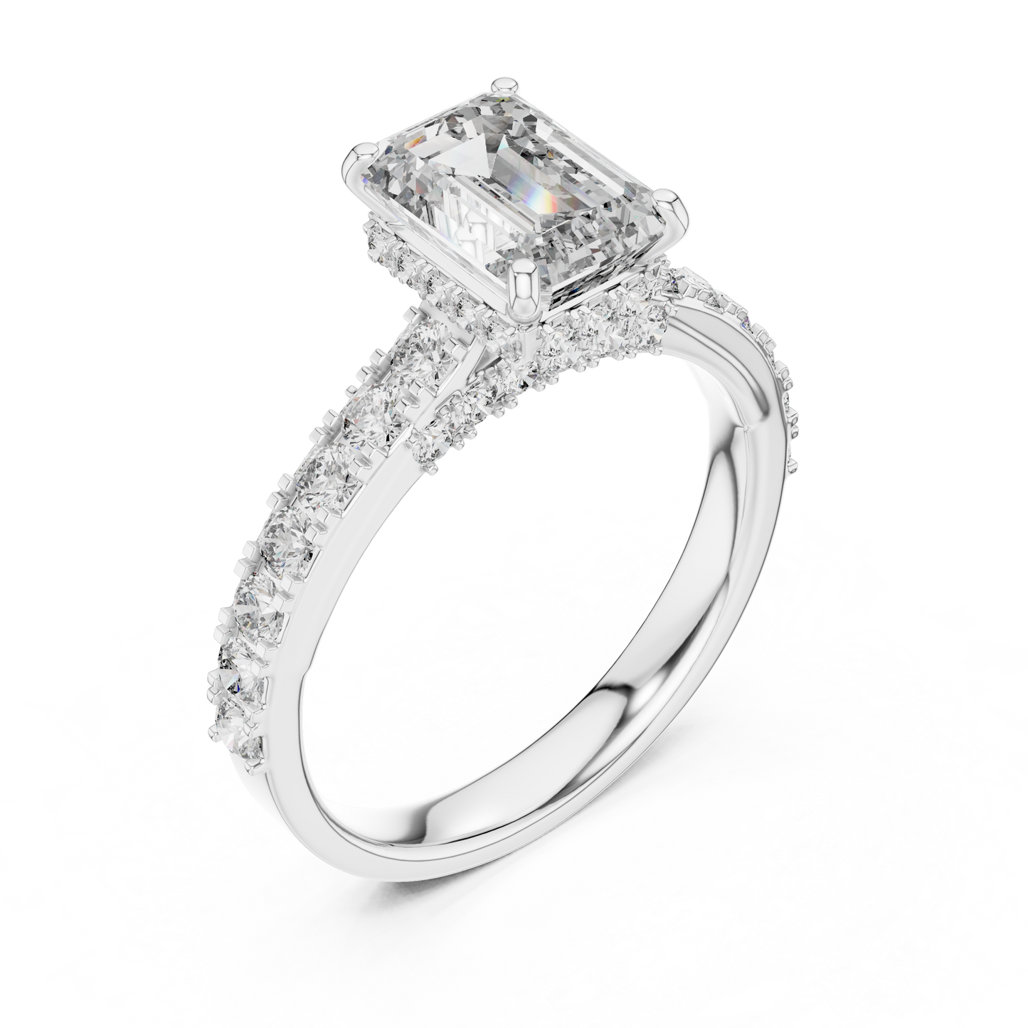 Emerald-Cut Collet-Set Diamond Engagement Ring