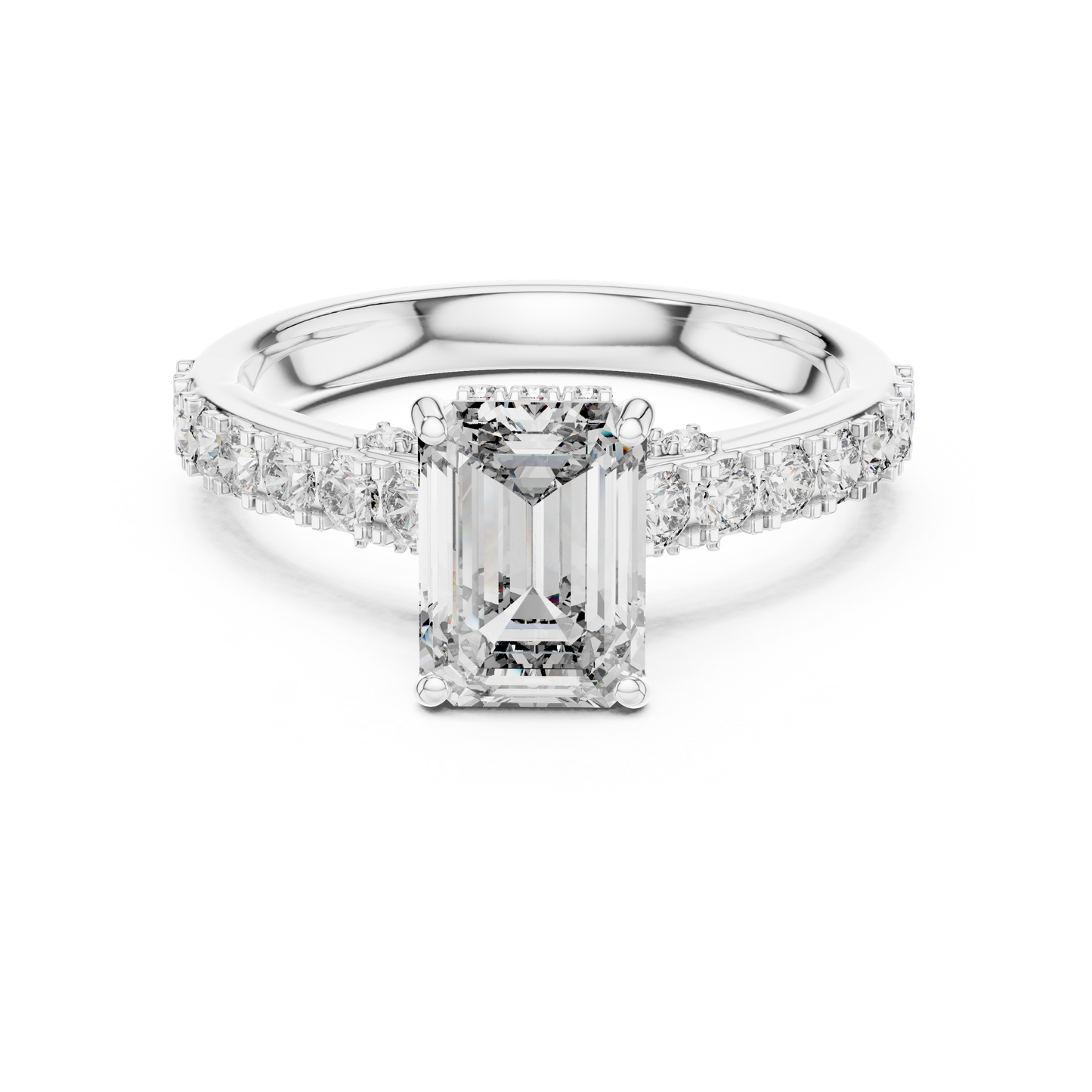 Emerald-Cut Collet-Set Diamond Engagement Ring