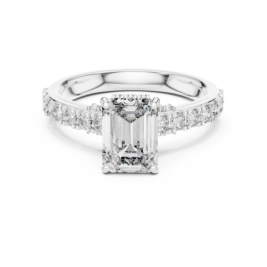 Emerald-Cut Collet-Set Diamond Engagement Ring