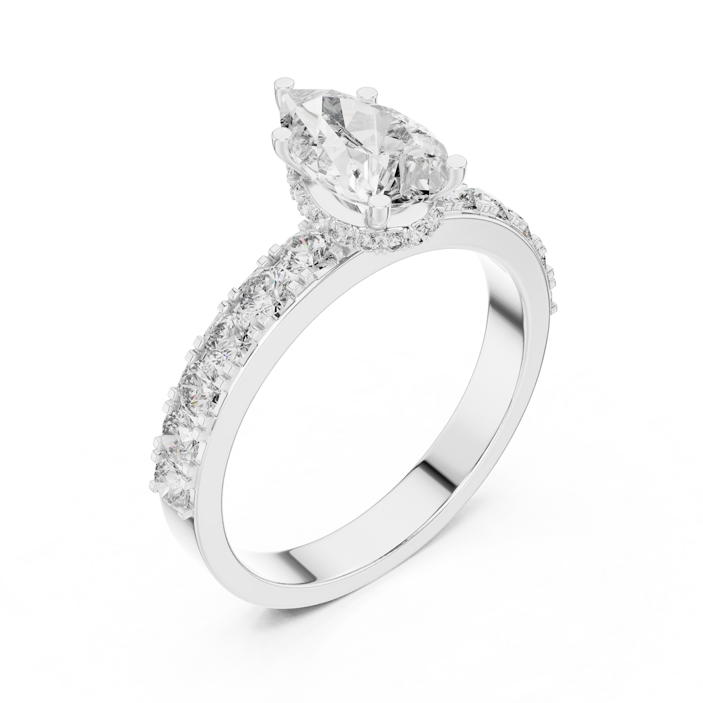 Classic Pear Diamond Ring with Graduated Shoulders