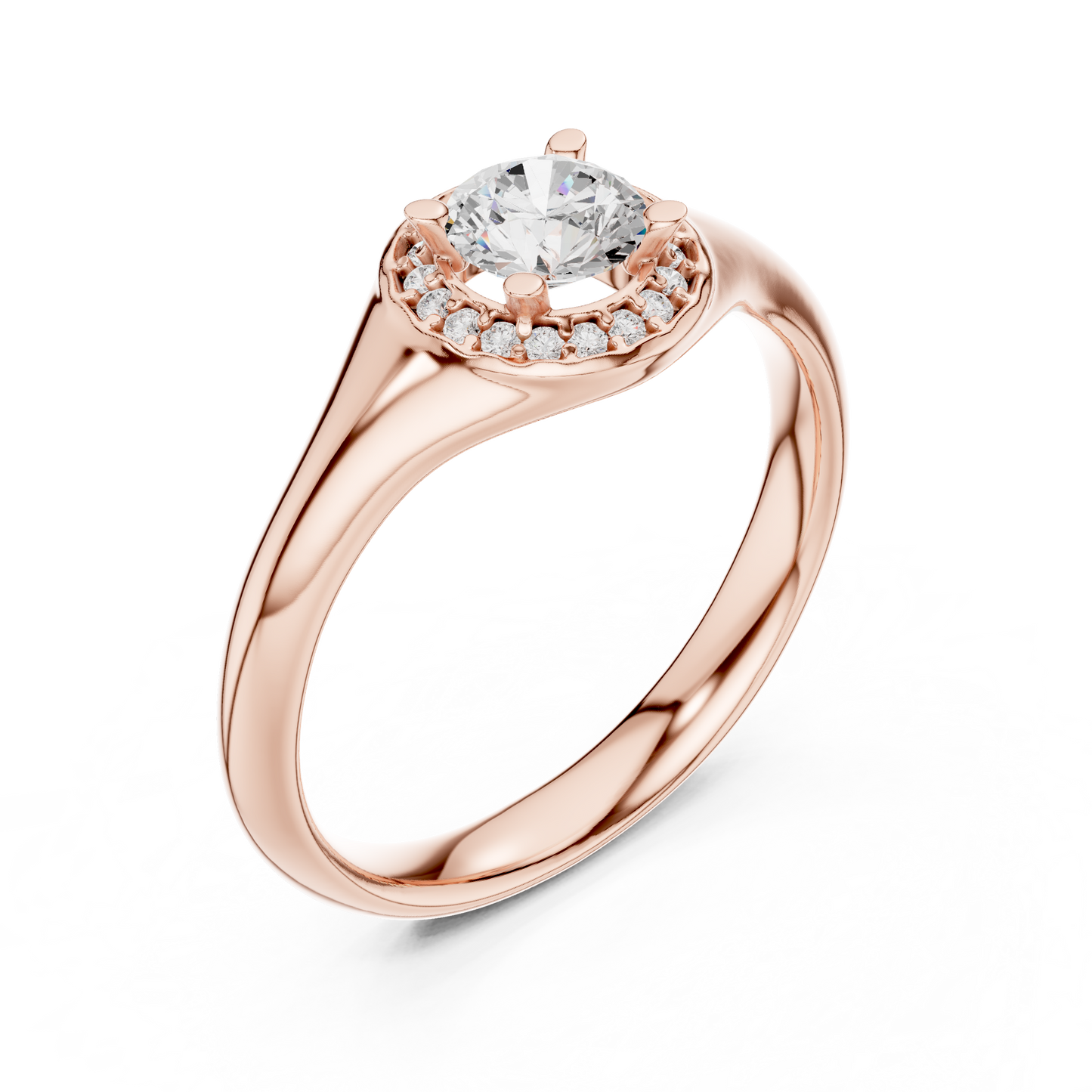Sculpted Round Halo Diamond Engagement Ring