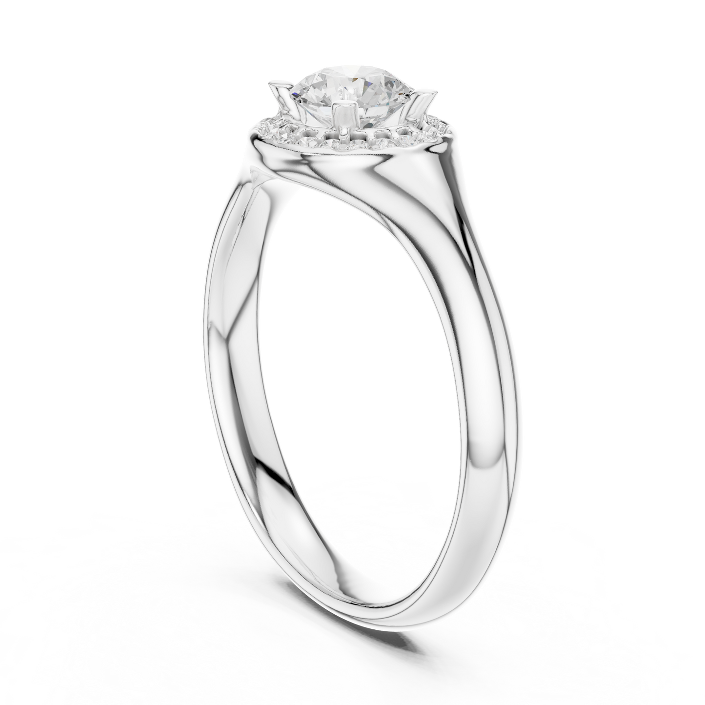 Sculpted Round Halo Diamond Engagement Ring