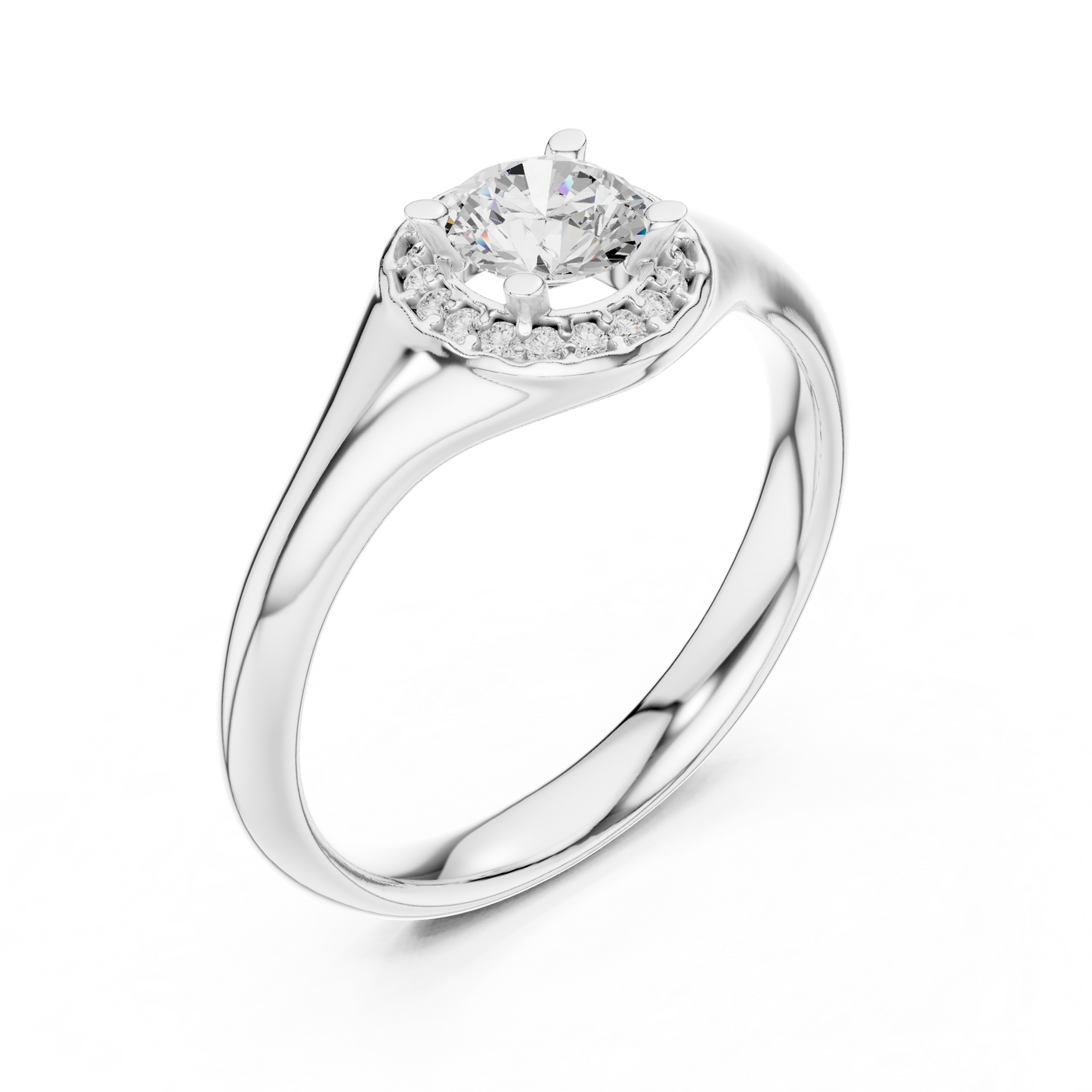 Sculpted Round Halo Diamond Engagement Ring
