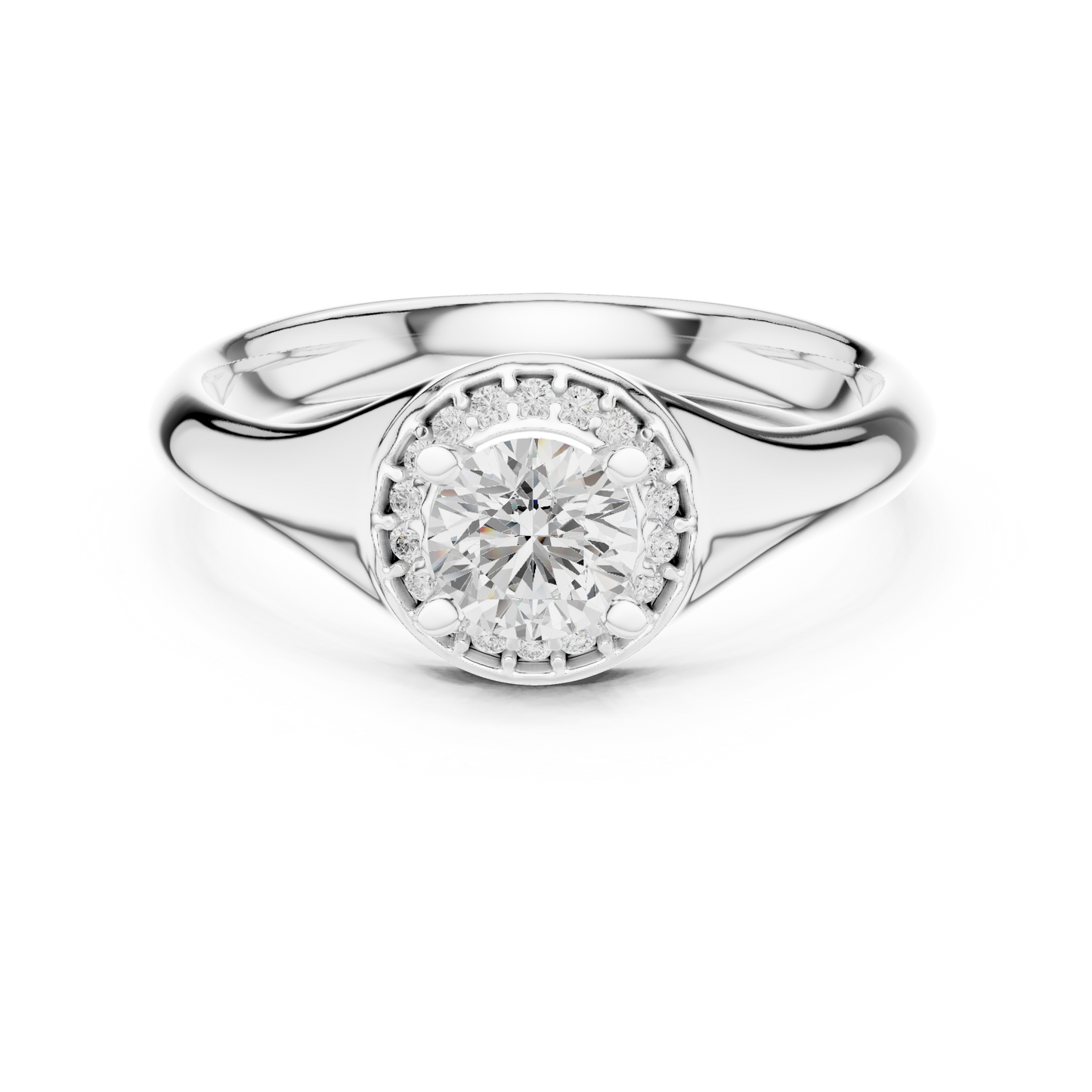 Sculpted Round Halo Diamond Engagement Ring