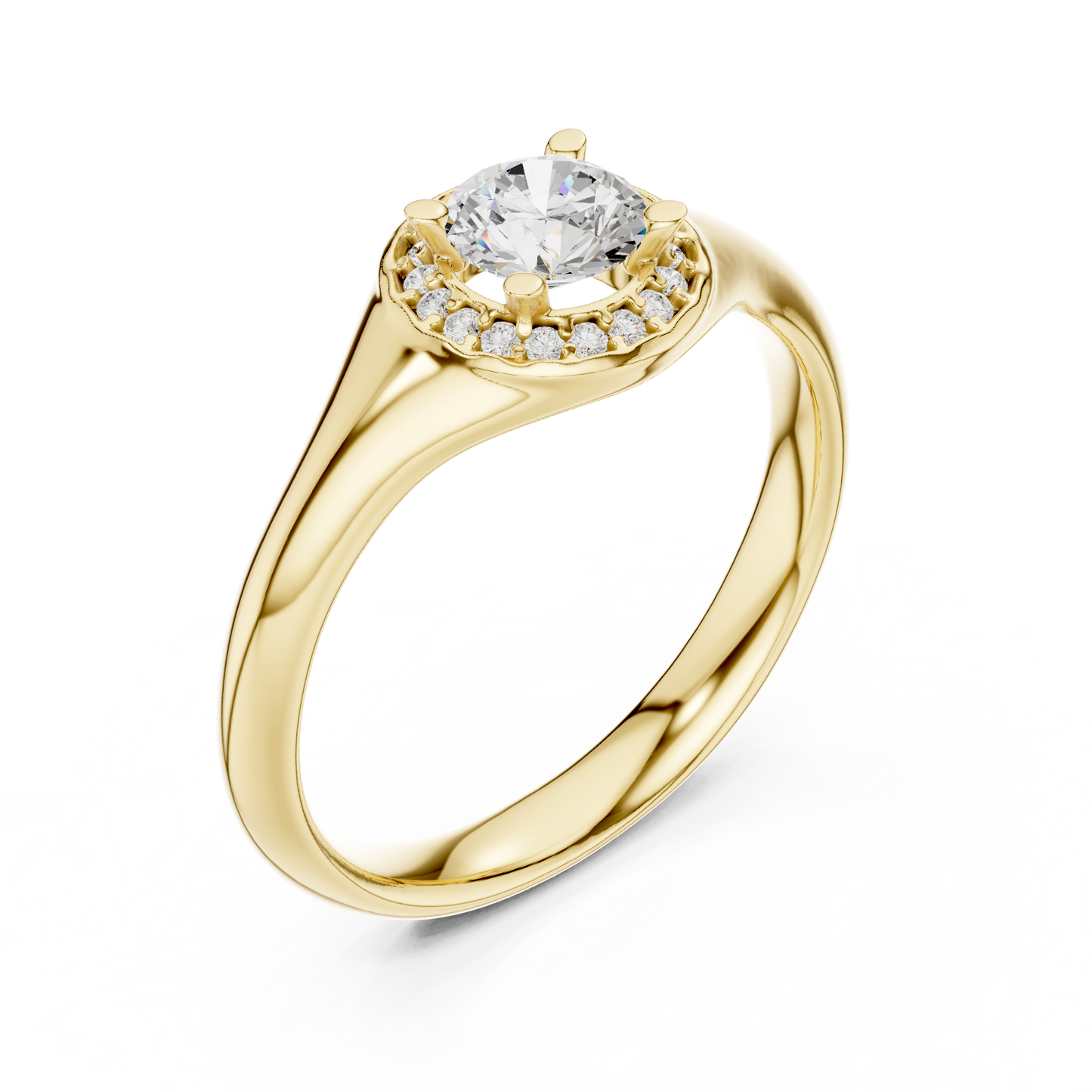 Sculpted Round Halo Diamond Engagement Ring