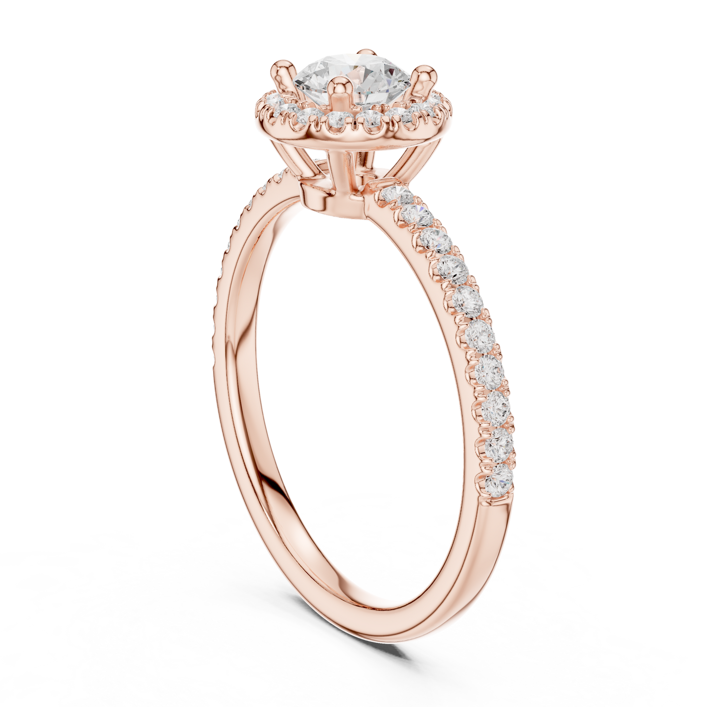 Round Halo Pave Diamond Engagement Ring