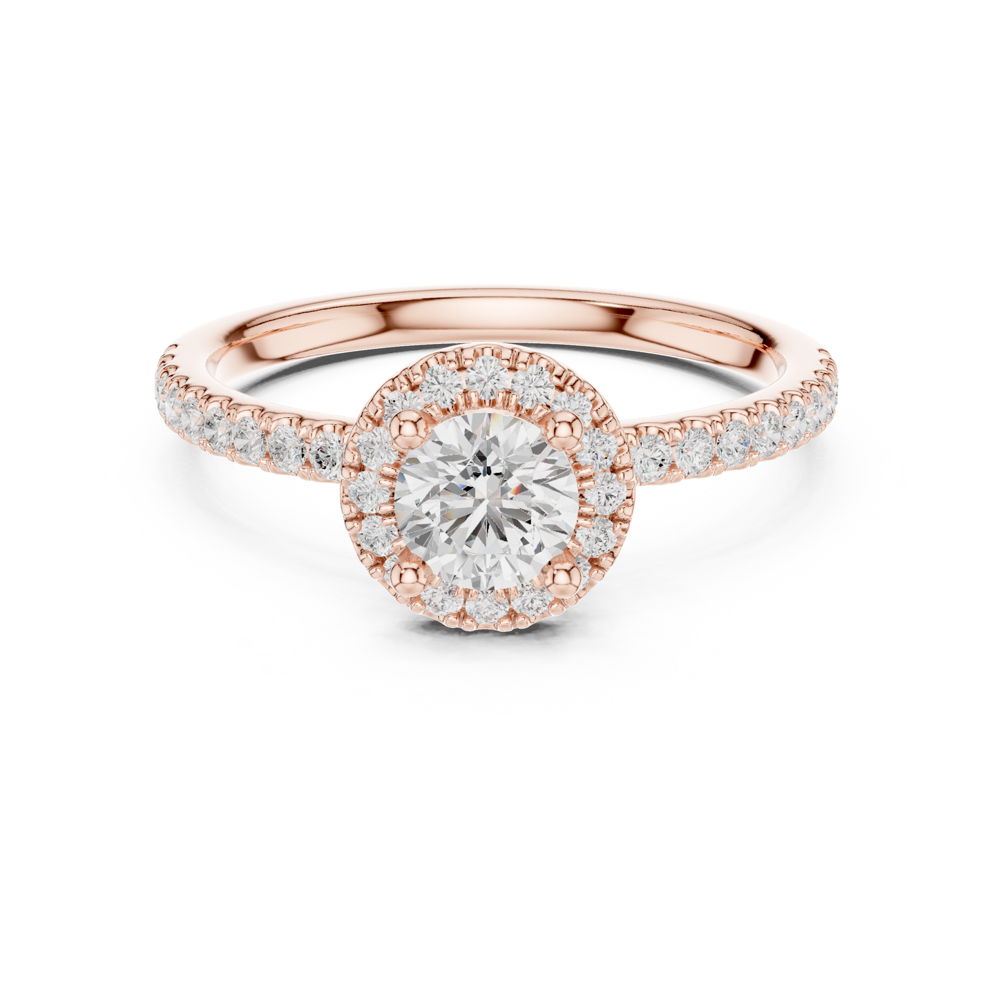 Round Halo Pave Diamond Engagement Ring