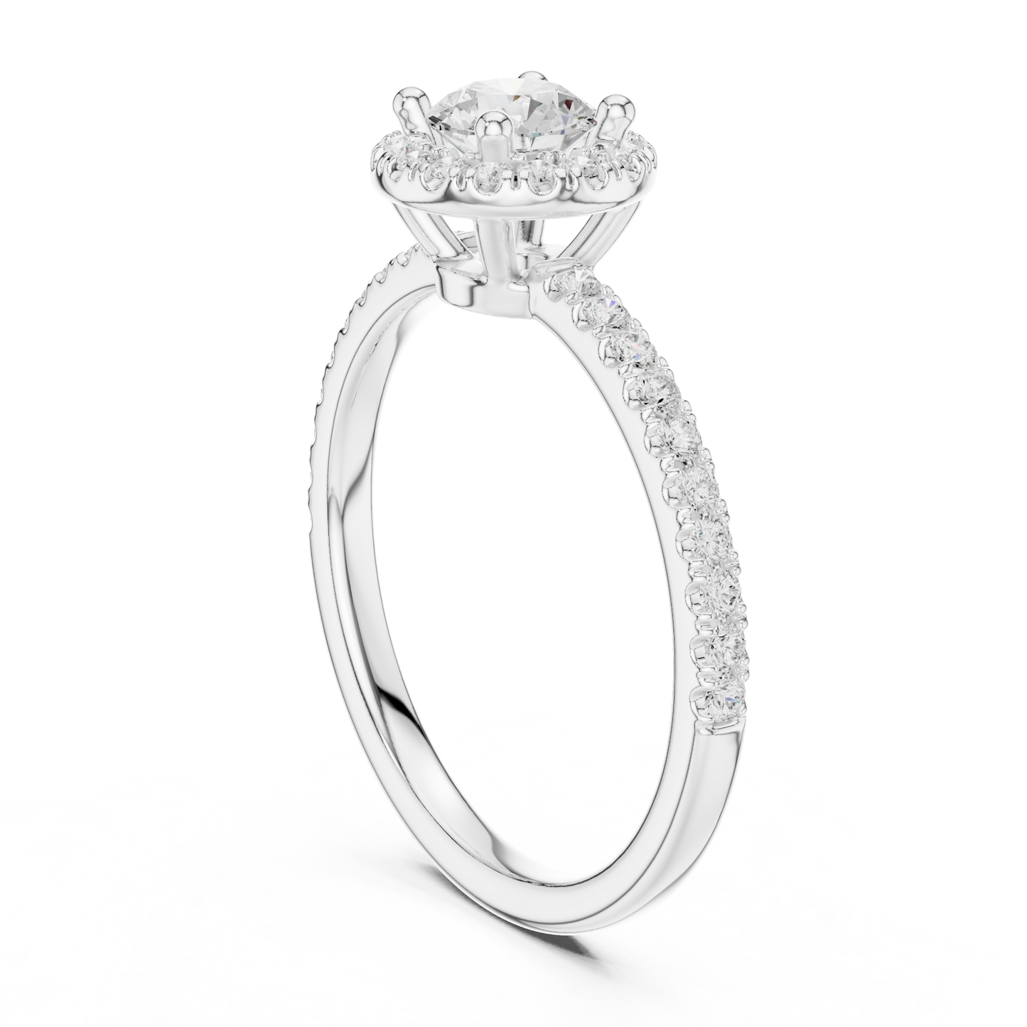 Round Halo Pave Diamond Engagement Ring