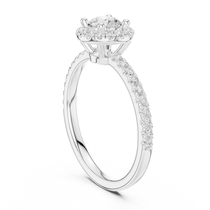 Round Halo Pave Diamond Engagement Ring