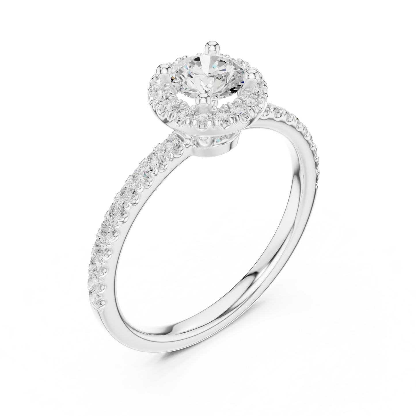 Round Halo Pave Diamond Engagement Ring