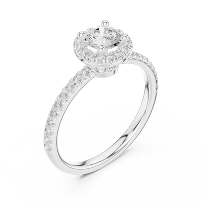 Round Halo Pave Diamond Engagement Ring