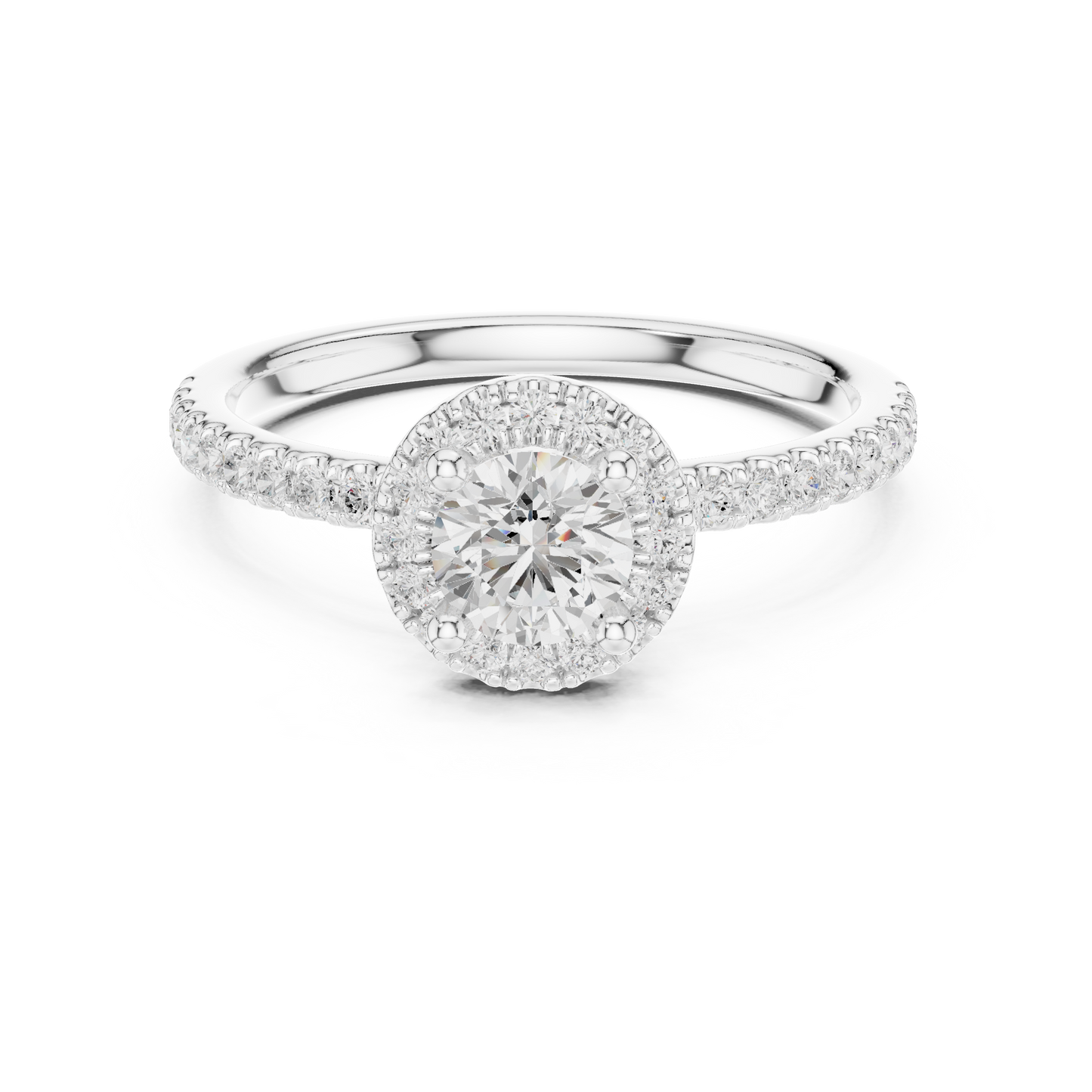 Round Halo Pave Diamond Engagement Ring