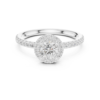 Round Halo Pave Diamond Engagement Ring