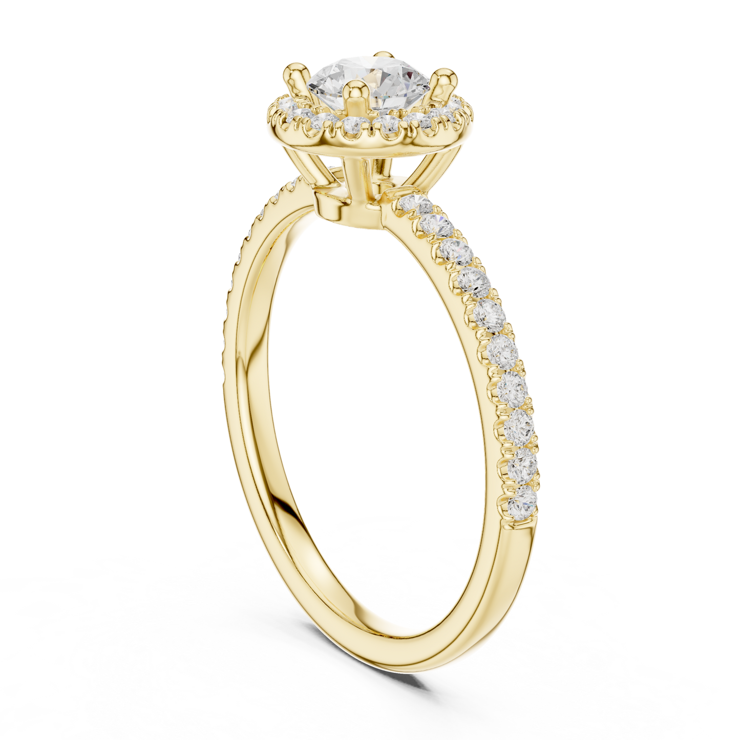 Round Halo Pave Diamond Engagement Ring