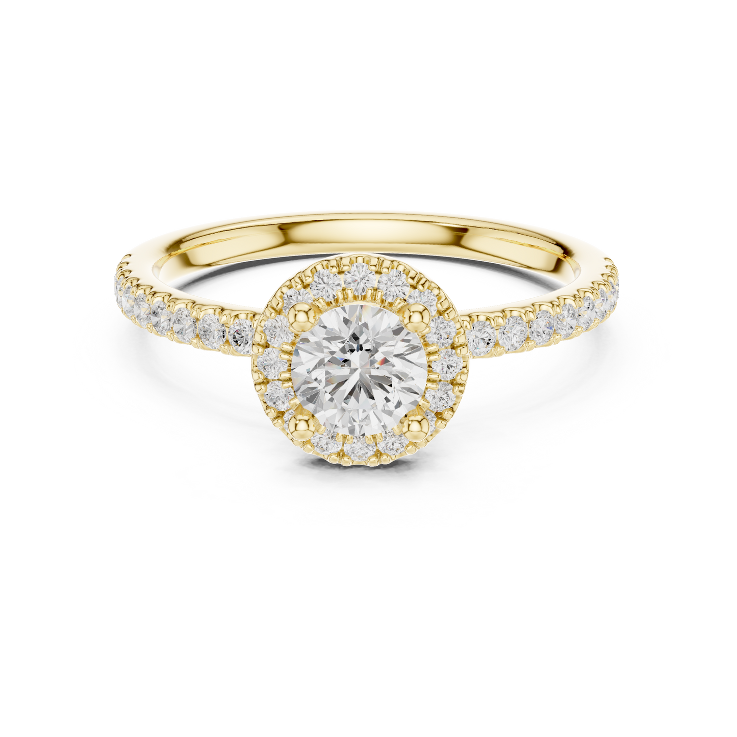 Round Halo Pave Diamond Engagement Ring