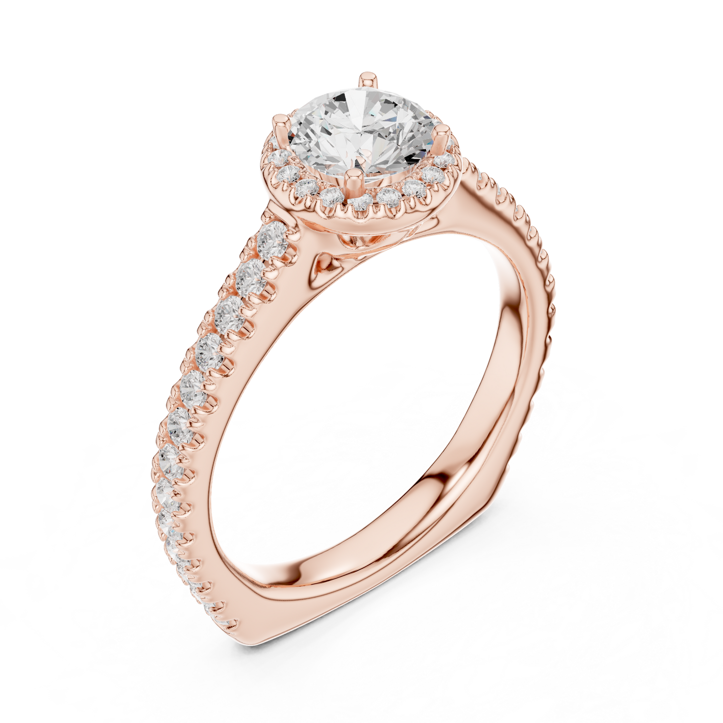 Round Diamond Halo Pave Engagement Ring