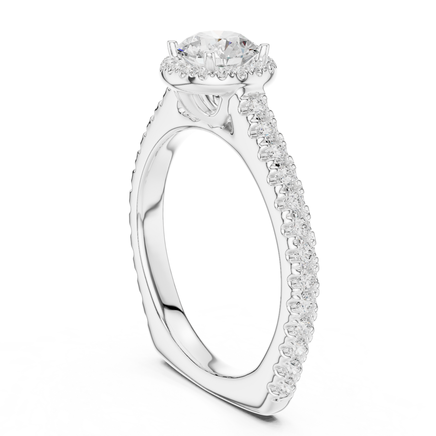 Round Diamond Halo Pave Engagement Ring