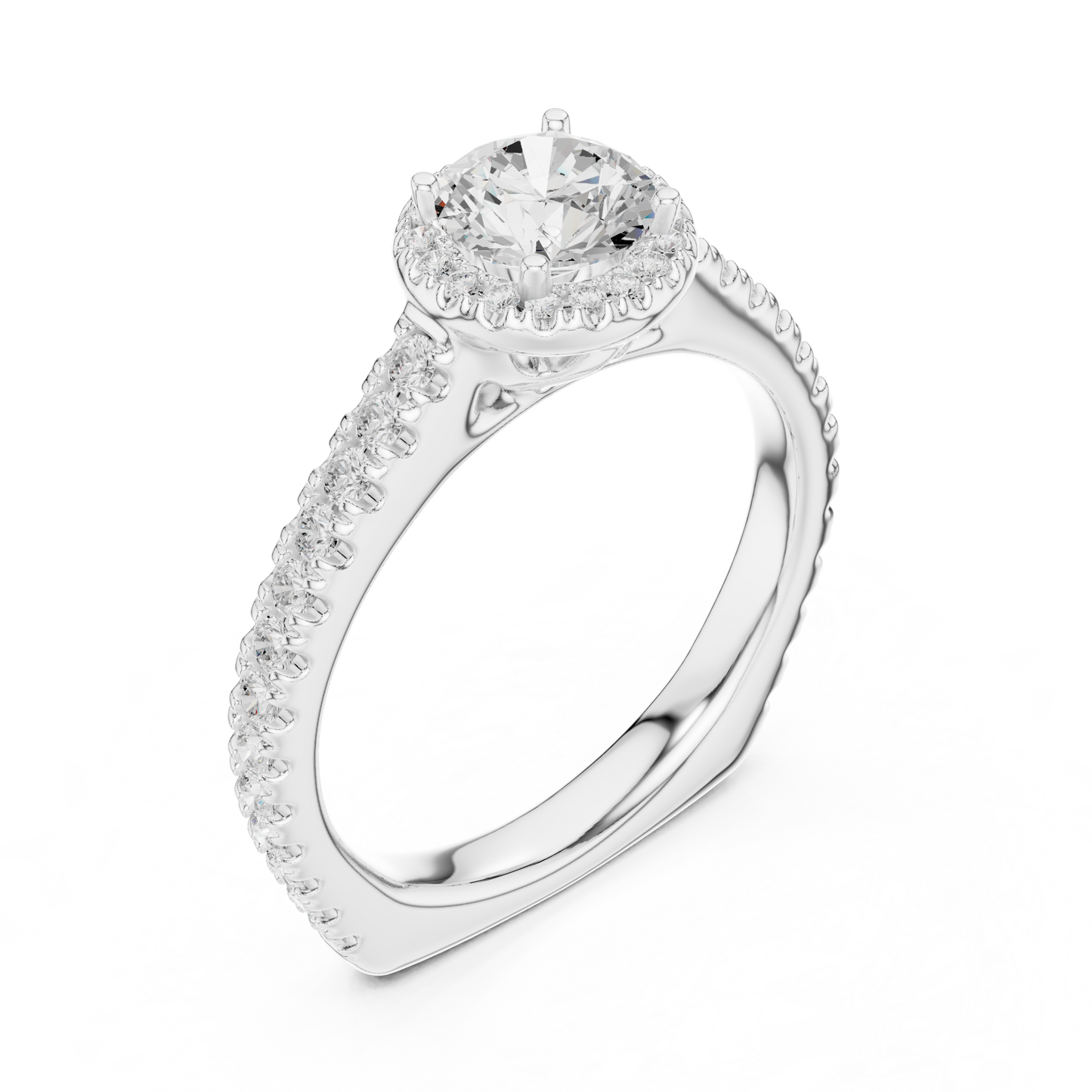 Round Diamond Halo Pave Engagement Ring
