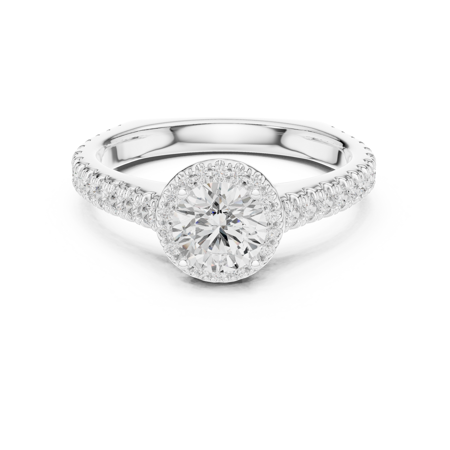 Round Diamond Halo Pave Engagement Ring