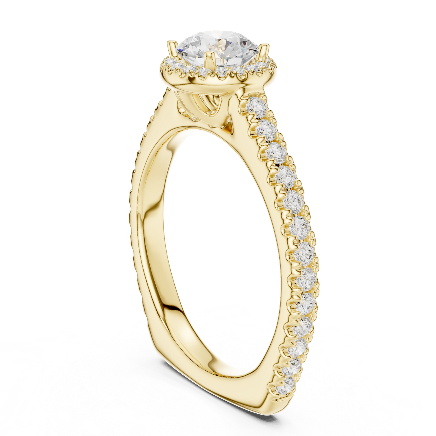 Round Diamond Halo Pave Engagement Ring