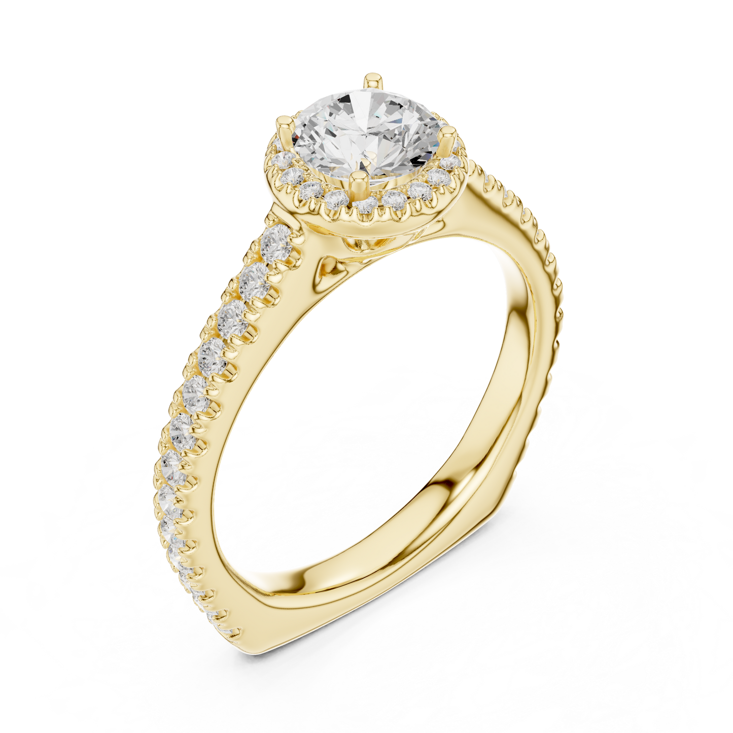 Round Diamond Halo Pave Engagement Ring