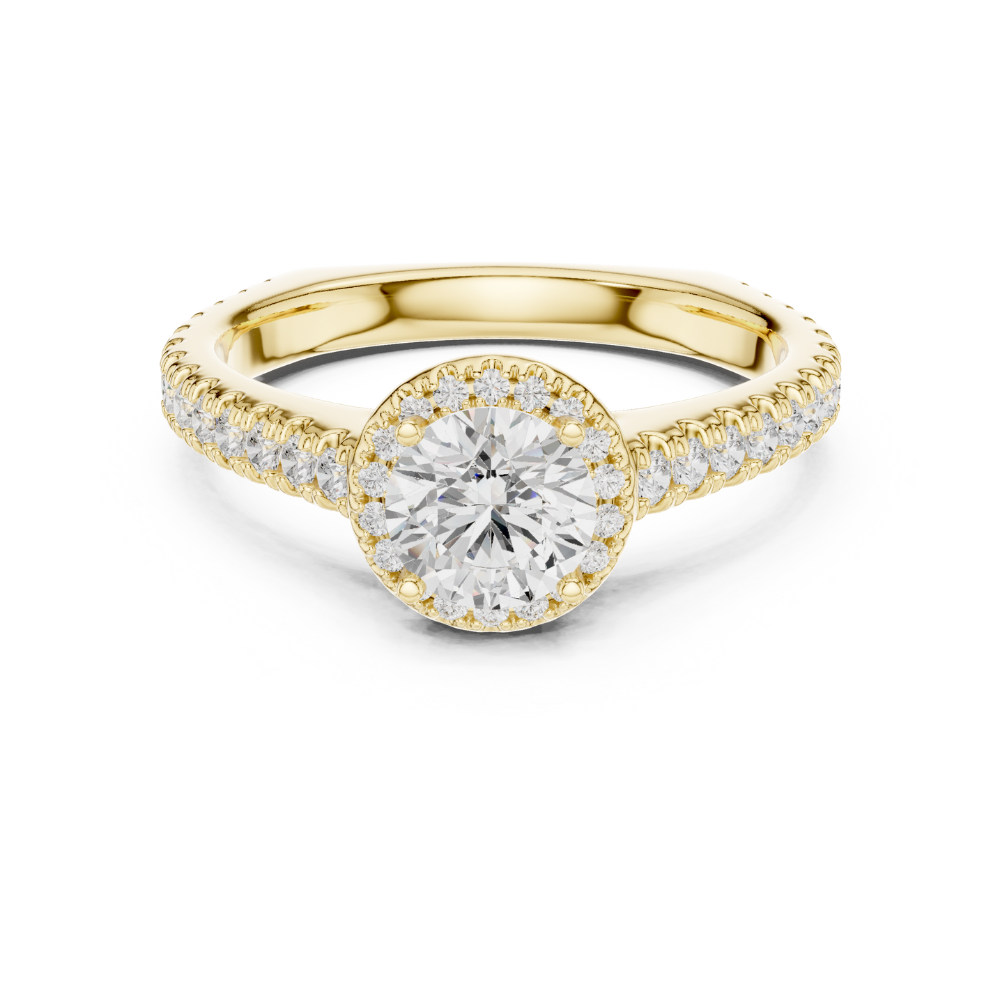 Round Diamond Halo Pave Engagement Ring