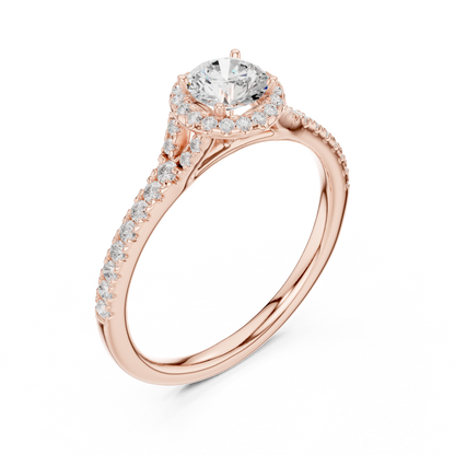 Round Halo Solitaire Pave Diamond Engagement Ring
