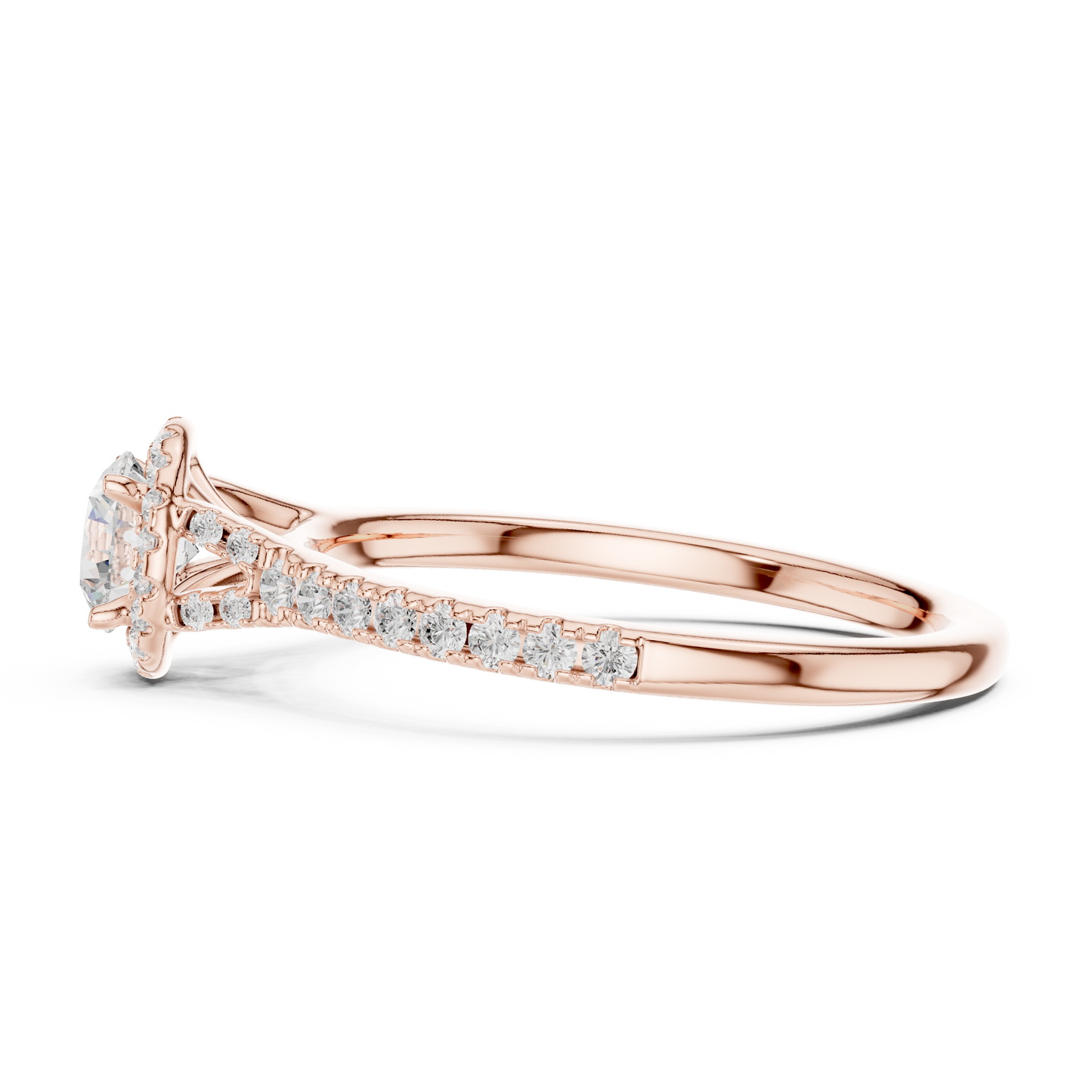 Round Halo Solitaire Pave Diamond Engagement Ring