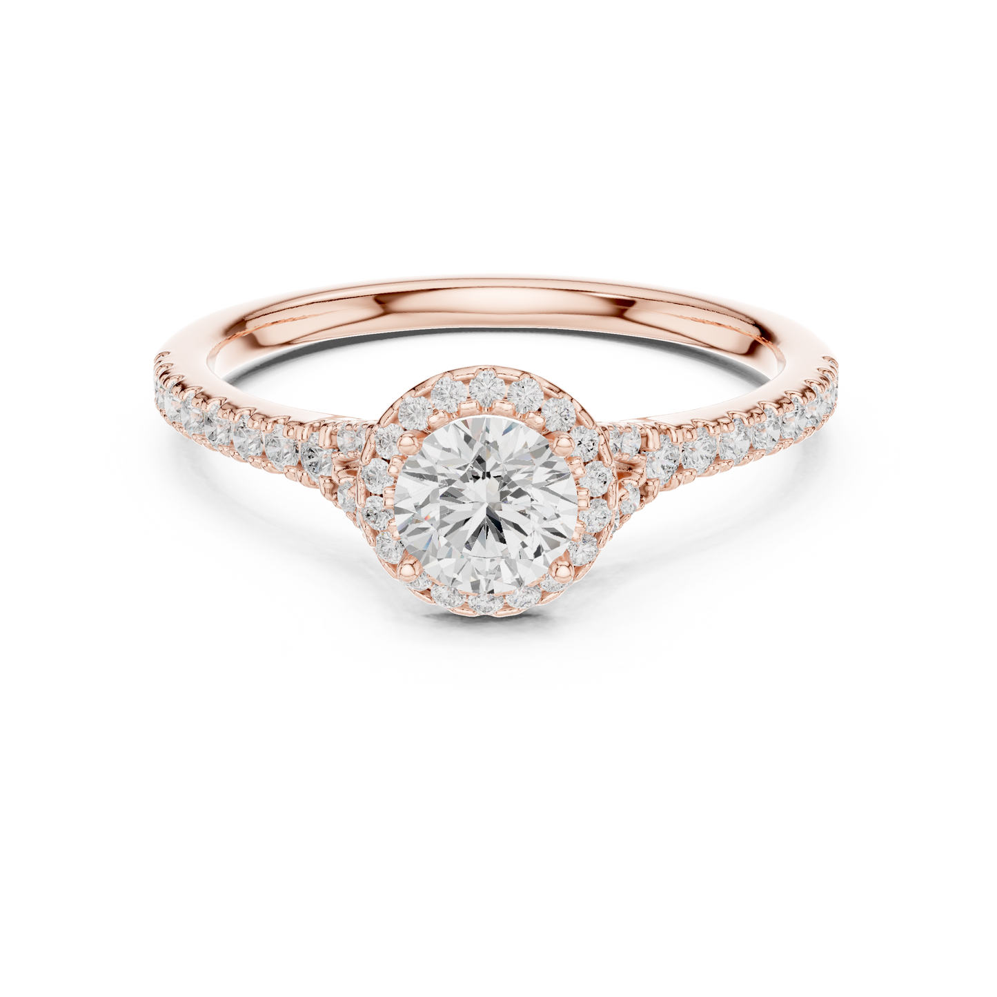 Round Halo Solitaire Pave Diamond Engagement Ring