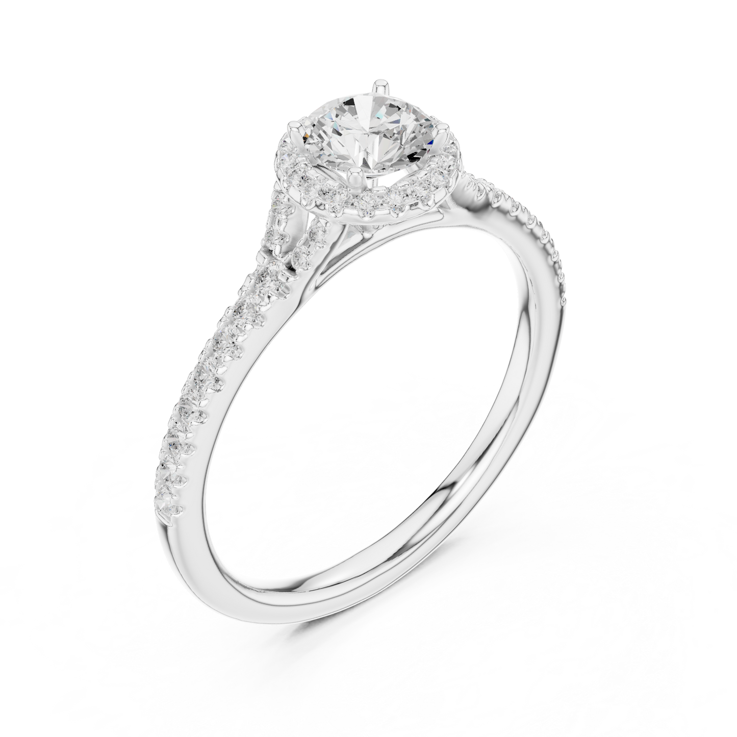 Round Halo Solitaire Pave Diamond Engagement Ring
