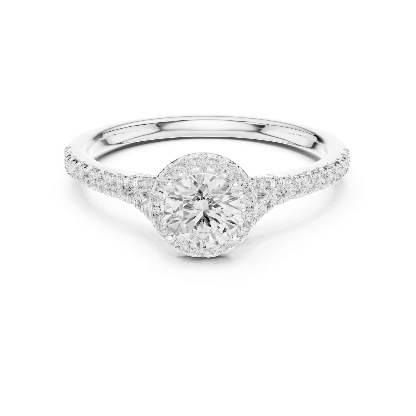 Round Halo Solitaire Pave Diamond Engagement Ring