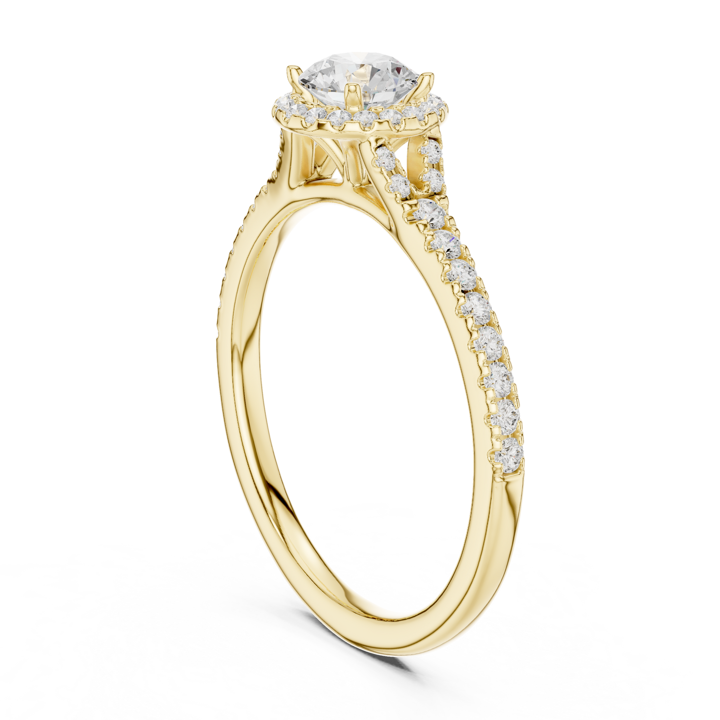 Round Halo Solitaire Pave Diamond Engagement Ring