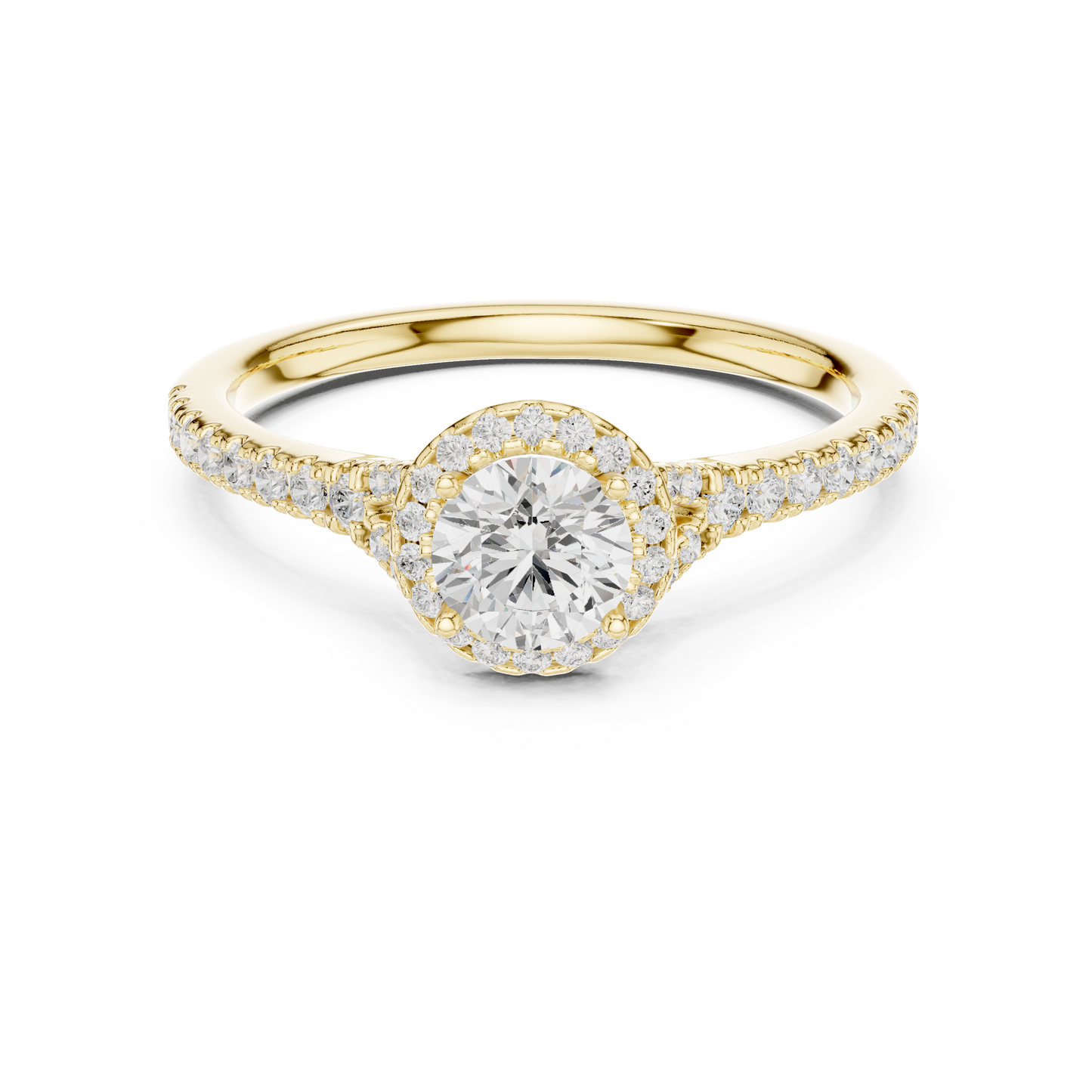 Round Halo Solitaire Pave Diamond Engagement Ring