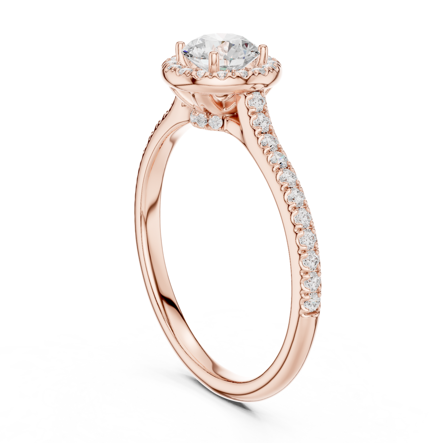 Round Halo Pave Split Shank Ring