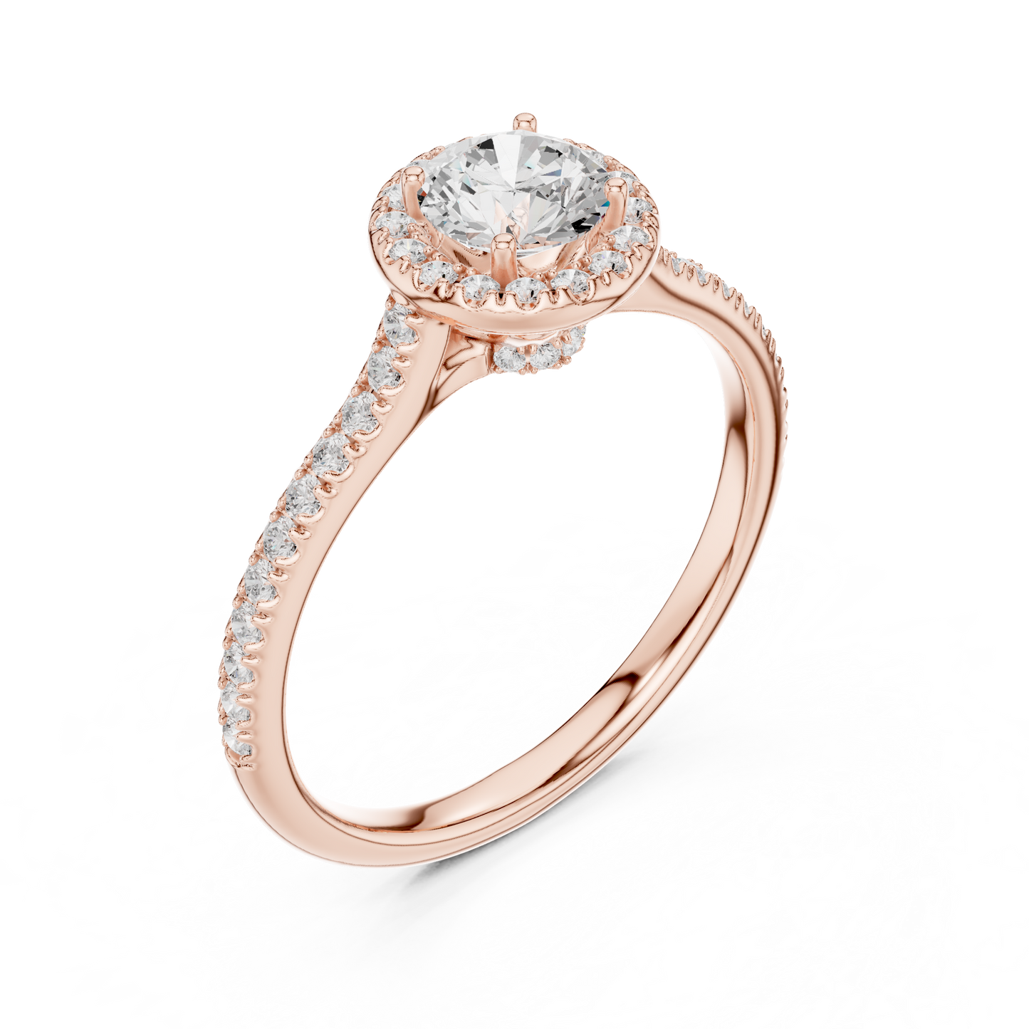 Round Halo Pave Split Shank Ring
