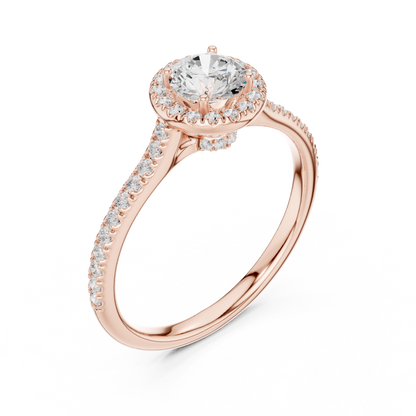 Round Halo Pave Split Shank Ring