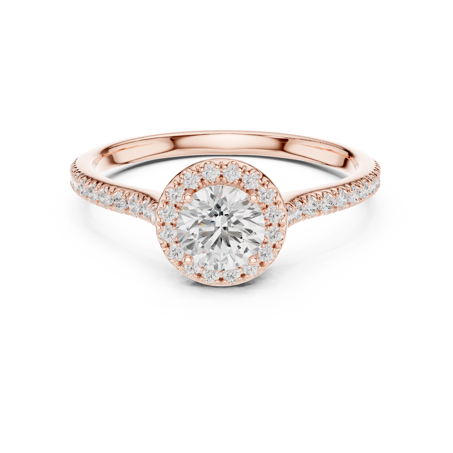 Round Halo Pave Split Shank Ring
