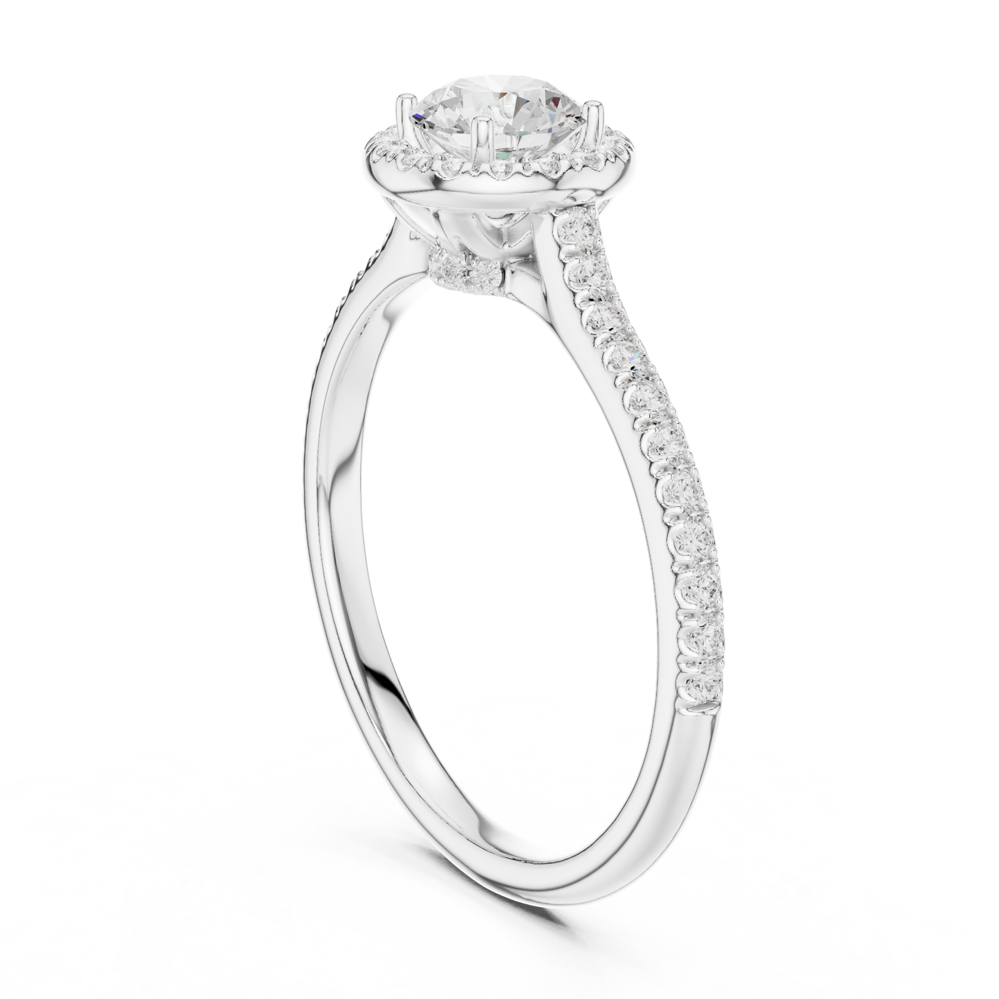 Round Halo Pave Split Shank Ring