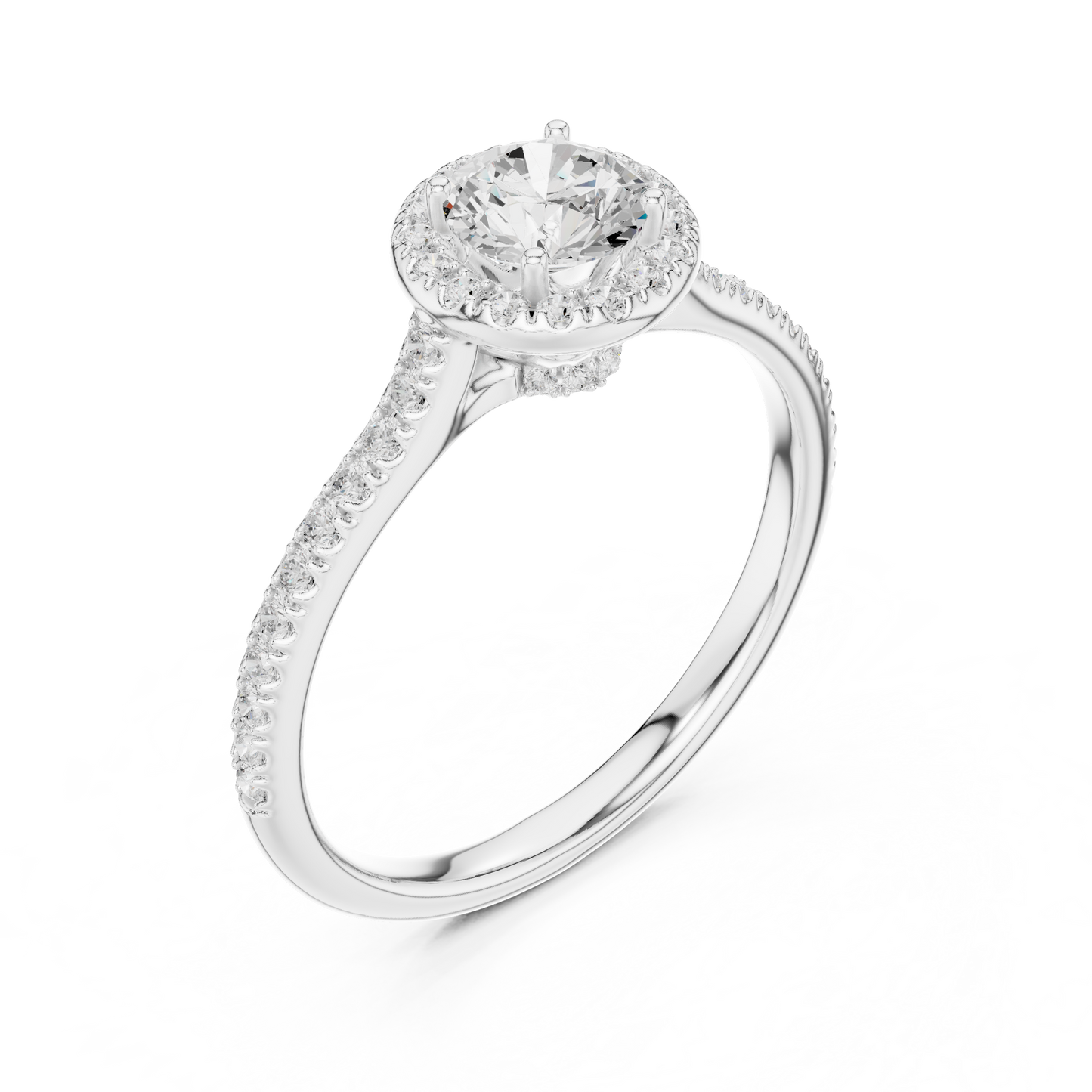 Round Halo Pave Split Shank Ring