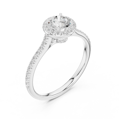 Round Halo Pave Split Shank Ring