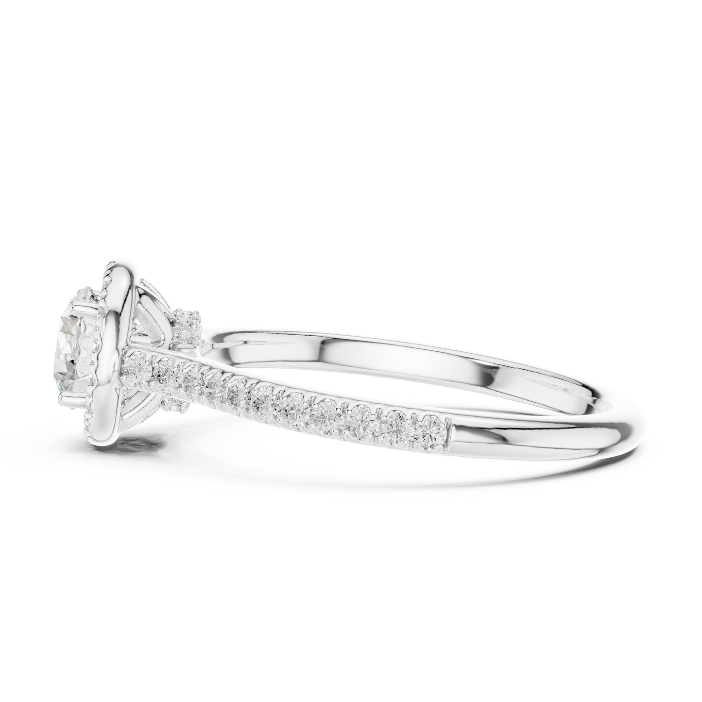 Round Halo Pave Split Shank Ring