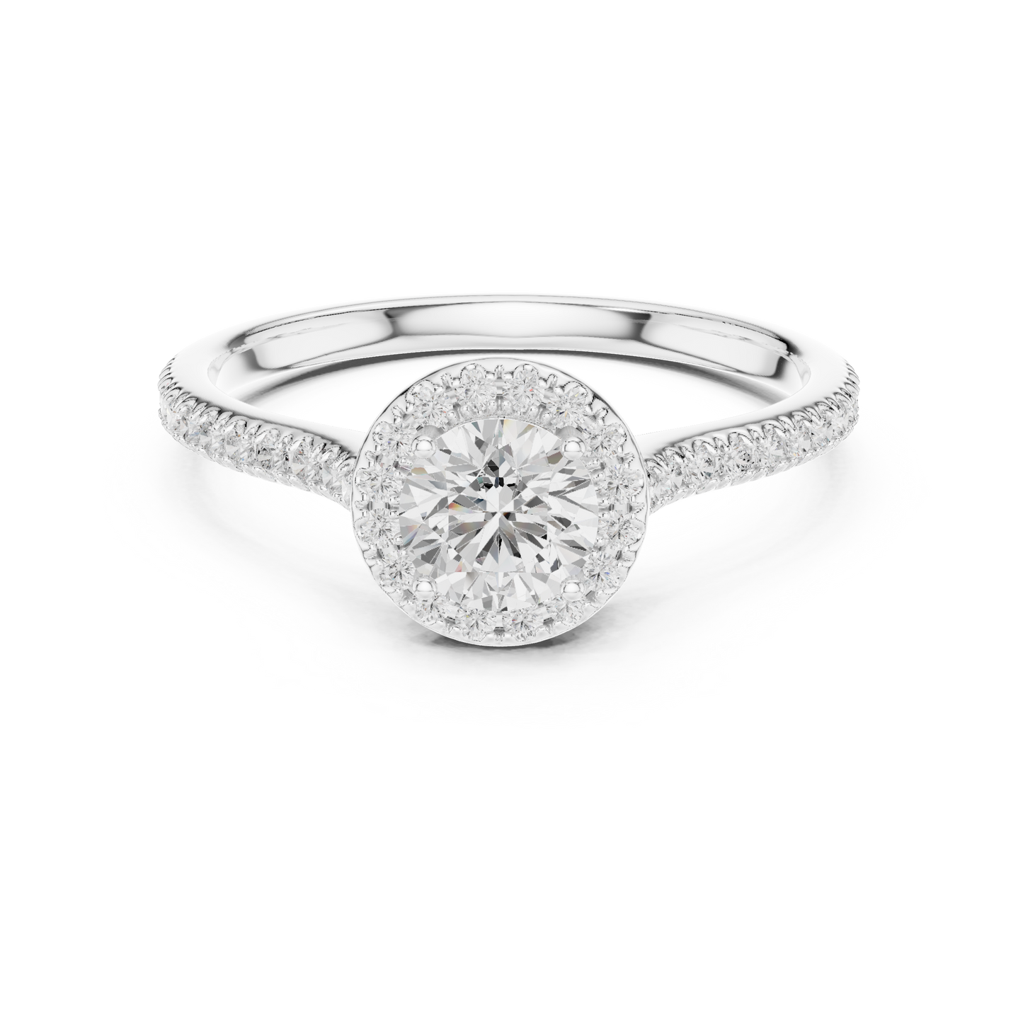 Round Halo Pave Split Shank Ring