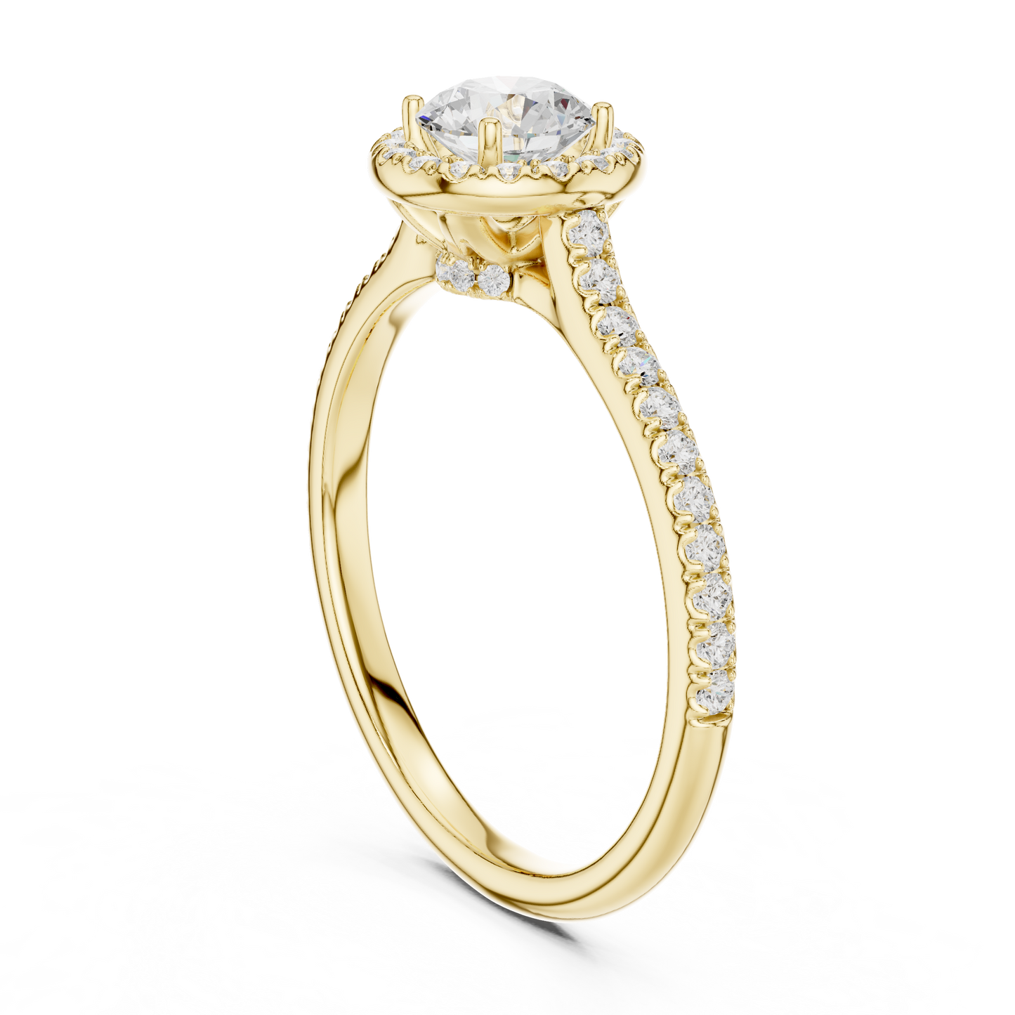 Round Halo Pave Split Shank Ring