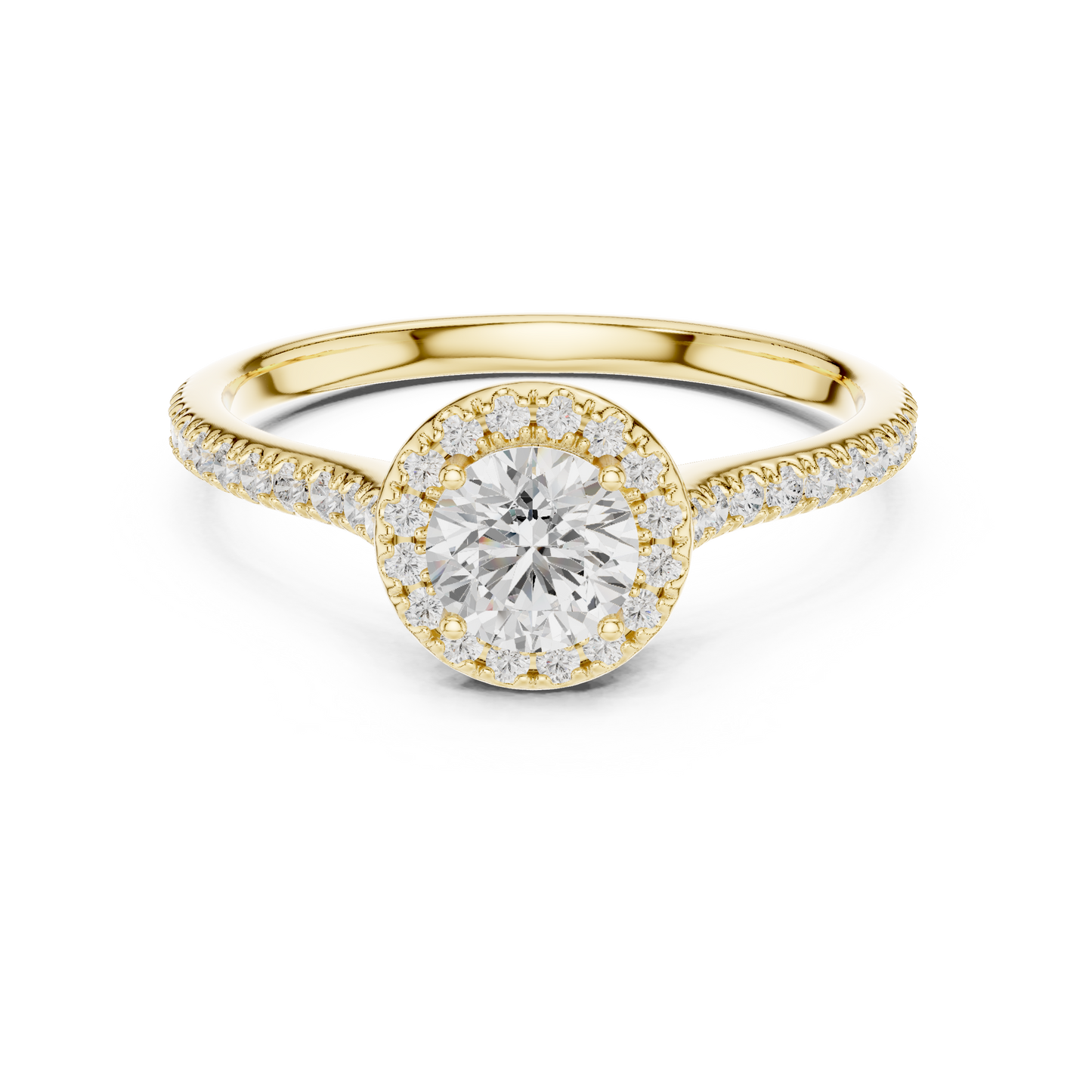Round Halo Pave Split Shank Ring