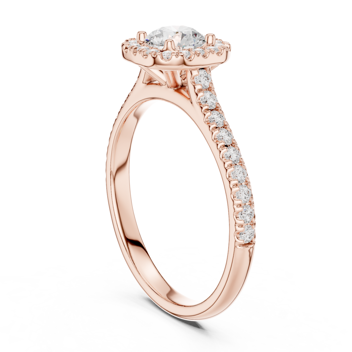 Round Halo Pave Cathedral Ring