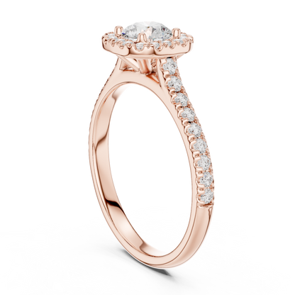 Round Halo Pave Cathedral Ring