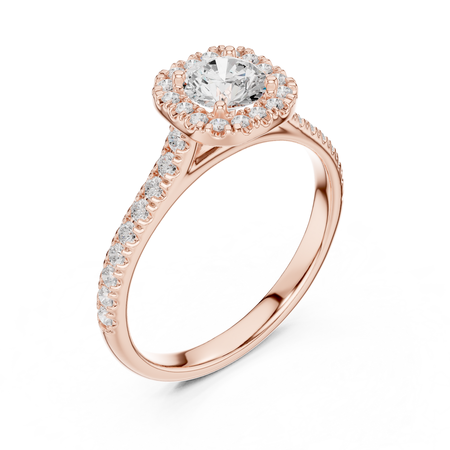 Round Halo Pave Cathedral Ring