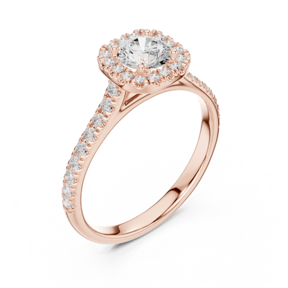 Round Halo Pave Cathedral Ring