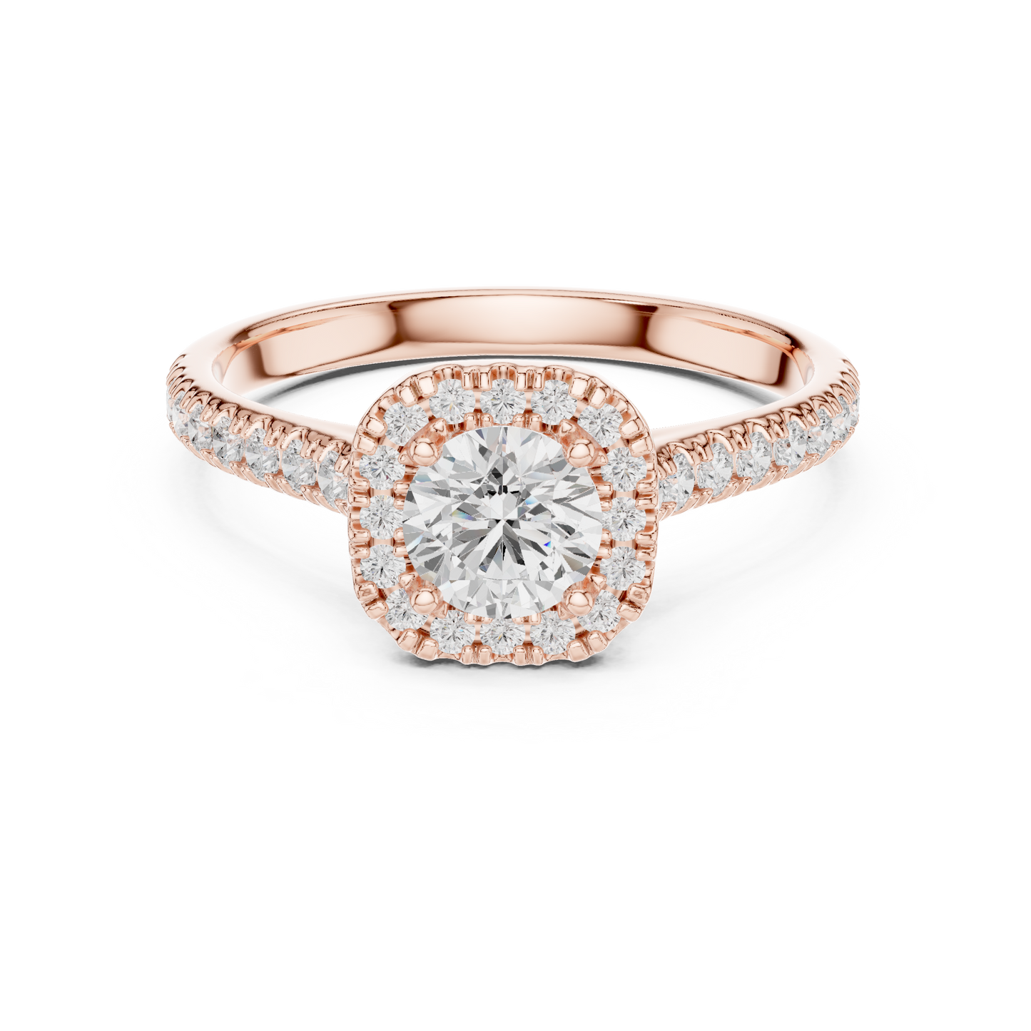 Round Halo Pave Cathedral Ring